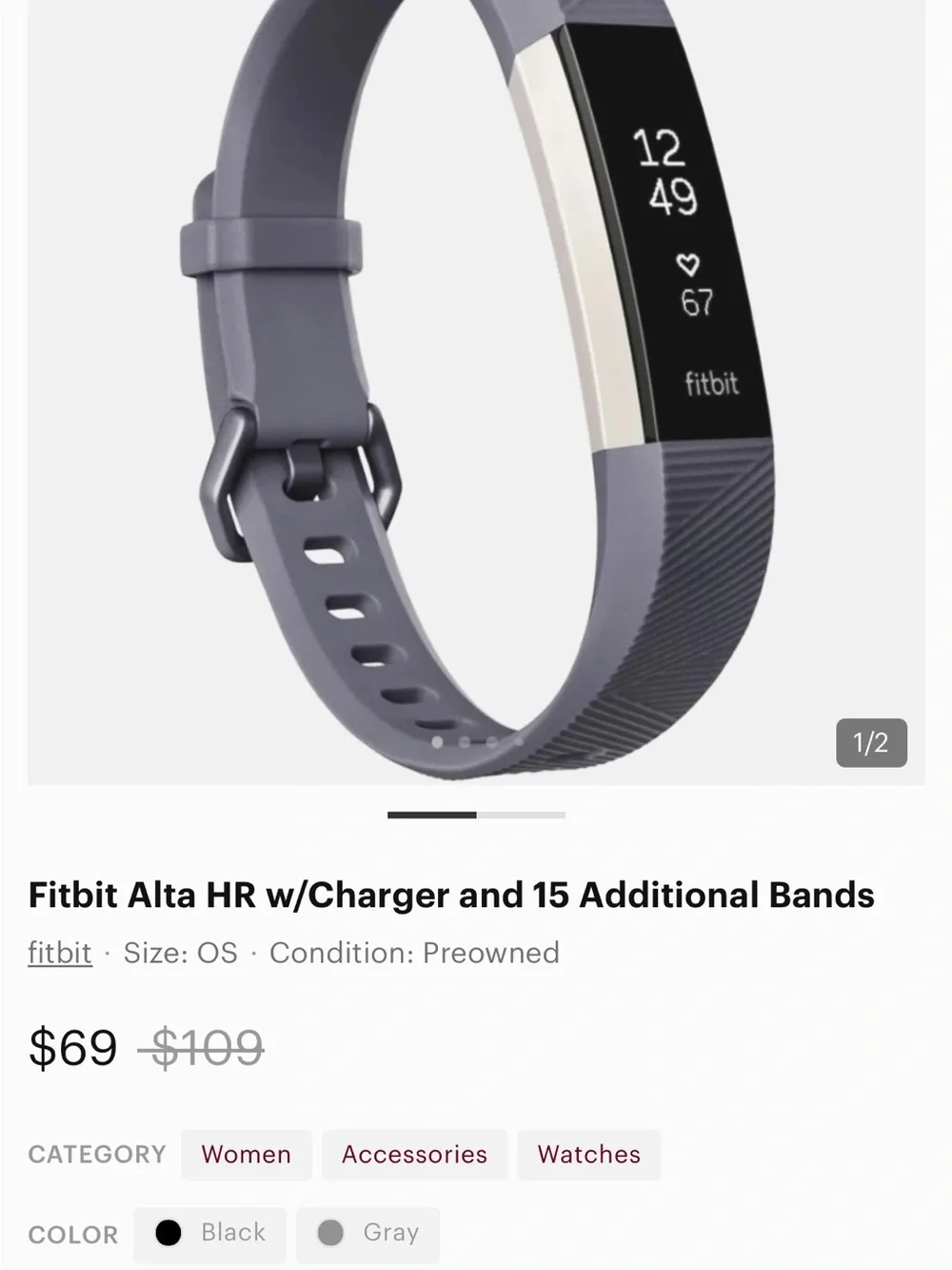 fitbit Alta HR Fitness Tracker in Gray Lavendar/Grey Band